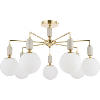Люстра потолочная LUMION VIVIEN 6580/7C CLASSI LN24 E14 7*40W 220V французское золото, серый/белый металл, керамика/стекло